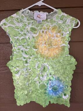 Robin Clayton Designs Green Floral Petal Appliqué Top